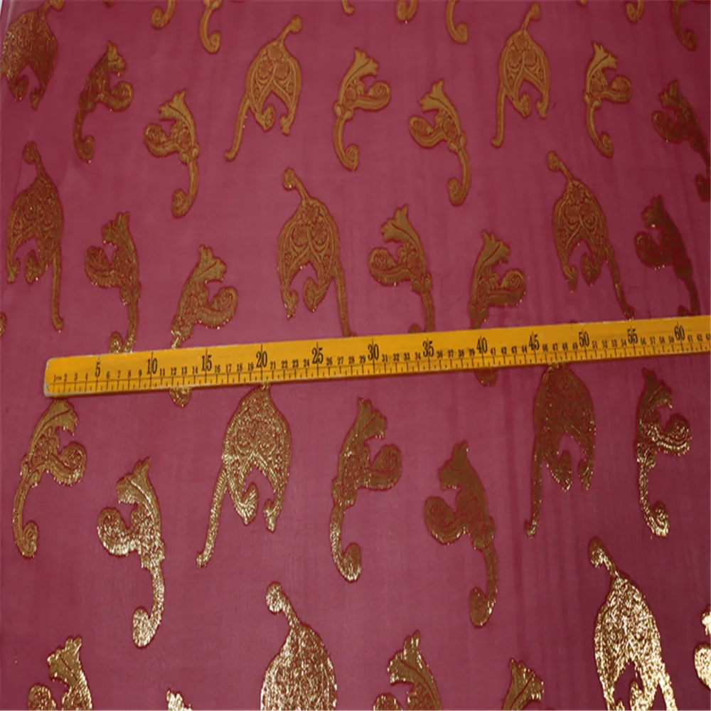 Luxury Mulberry Peace Silk Metallic Fabric Lurex Gold Paisley Shiny Soft for Women Formal Dress Apparel