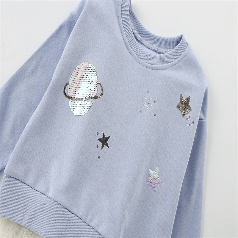 Jumping Meters New Arrival 2-7T Girls Shirts Baby Clothes Space Beading Sweatshirts Toddler Costume Mesh Hooded Shirts