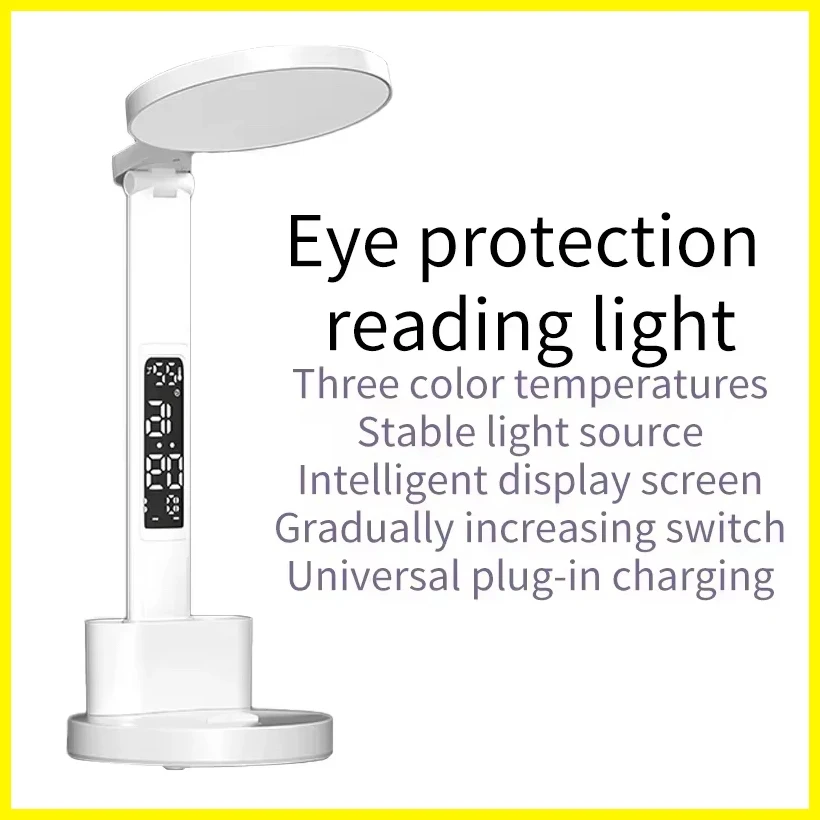 LED desk lamp,temperature, clock, night adjustable with three color temperatures, suitable for office, bedside, and study use