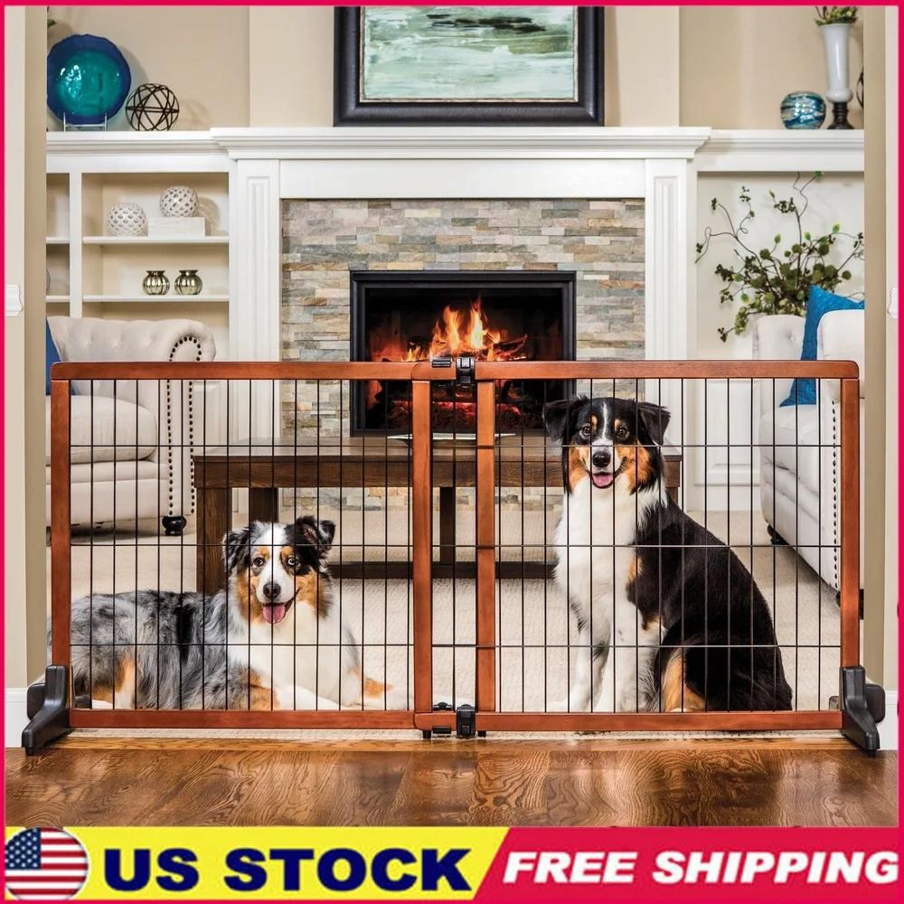 

Extra Tall Freestanding Pet Gate Adjustable Dog Safety Barrier Indoor Use Wood Gate Pets