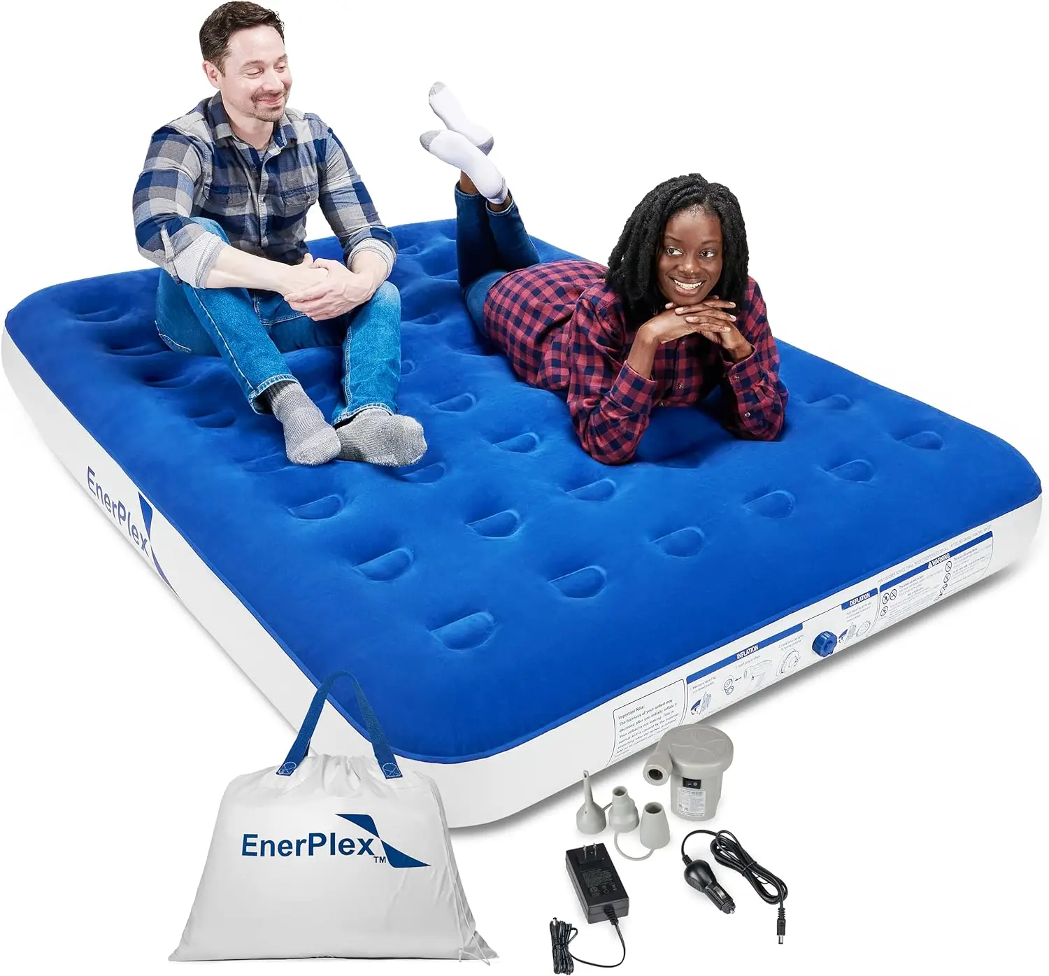 

EnerPlex Never-Leak Camping Series Twin/Queen Camping Airbed with High Speed Pump Air Mattress Single High Inflatable Blow Up Be