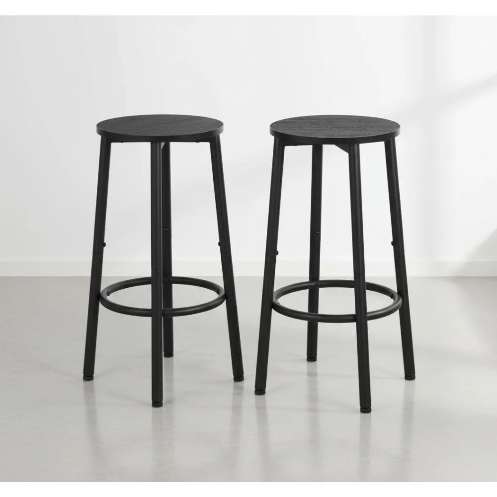 2-Pack Kitchen Bar Stools with Footrest, Rustic Brown Steel Frame Counter Height Stools for Dining & Party