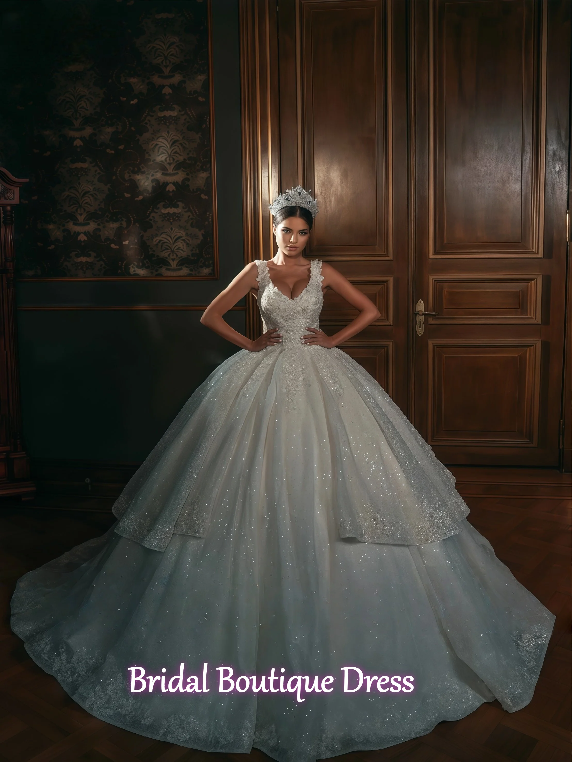 

Customized luxury Bling Lace Beading Appliques V-Neck Sleeveless Ball Gown Wedding Dresses 2026 Vestidos De Noiva