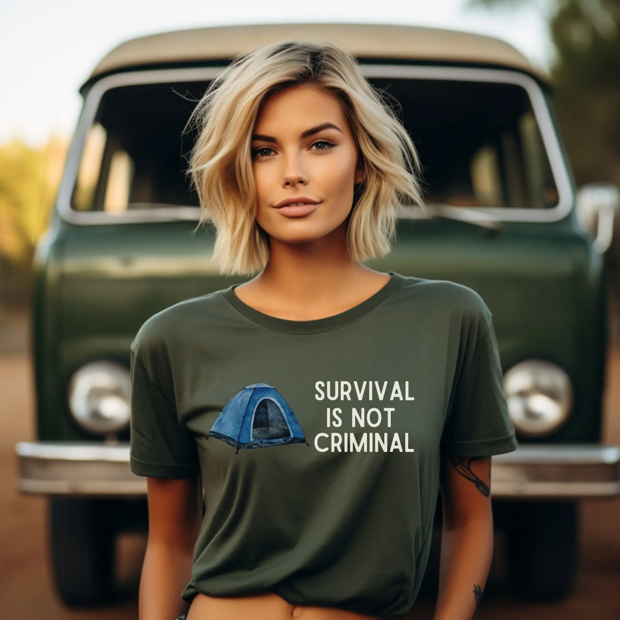 Survival Is Not Criminal T Shirt Homelessness Unsheltered Support Unhoused for Him Her Advocacy