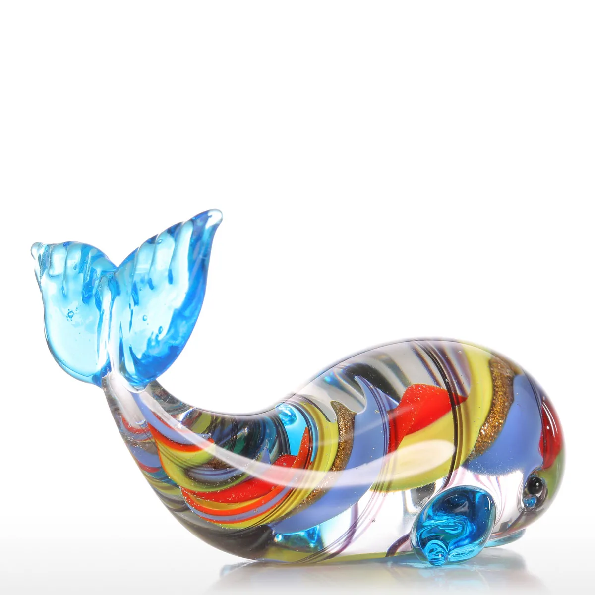 Tooarts Colorful Whale Gift Glass Ornament Animal Figurine Handblown Home Decor Multicolor Glass Sculpture Table Decoration