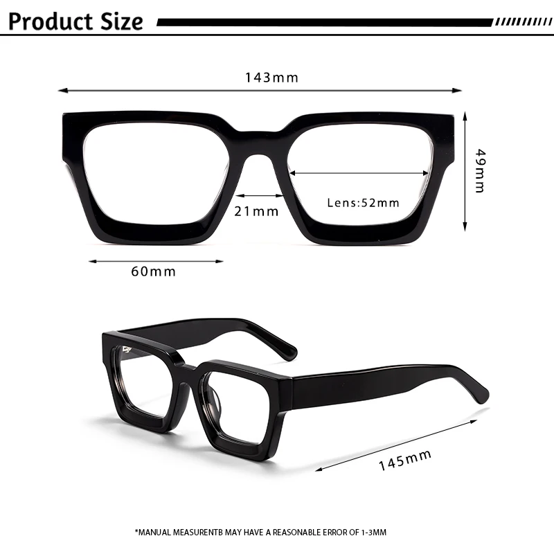 CATERSIDE Retro Quadratische Herren Optische Gläser Hochwertige Acetat Dicken Rahmen Brillen Damen Tägliche Lesebrille – Detail 2