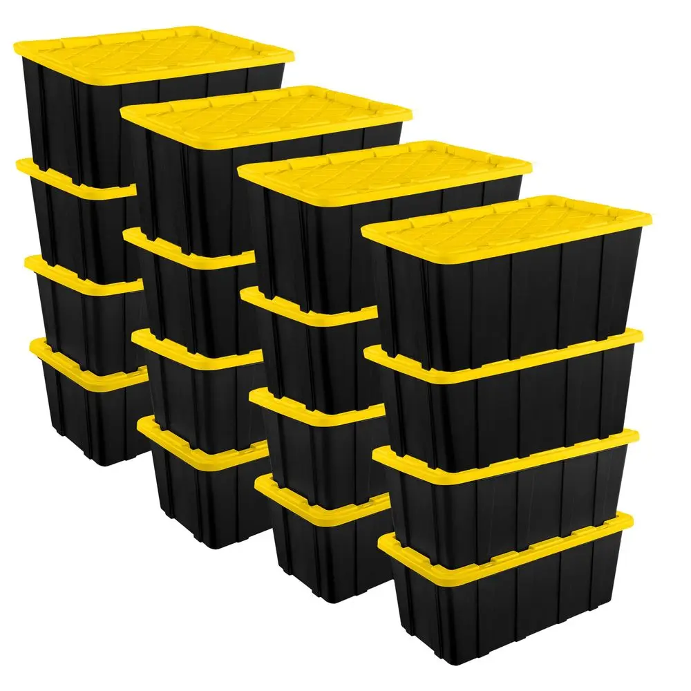 

16Pack Industrial Tote, Plastic Storage Container Bins with Lids, 38 Gallon HeavyDuty Organizing Containers for Closet, Bathroo