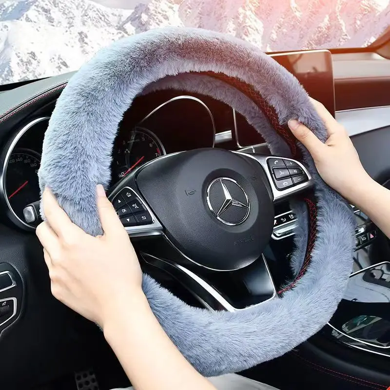 3Pcs Set Car Steering Wheel Cover Gearshift Handbrake Cover Protector Faux Plush Warm Car Steering Wheel Decoration Men Women