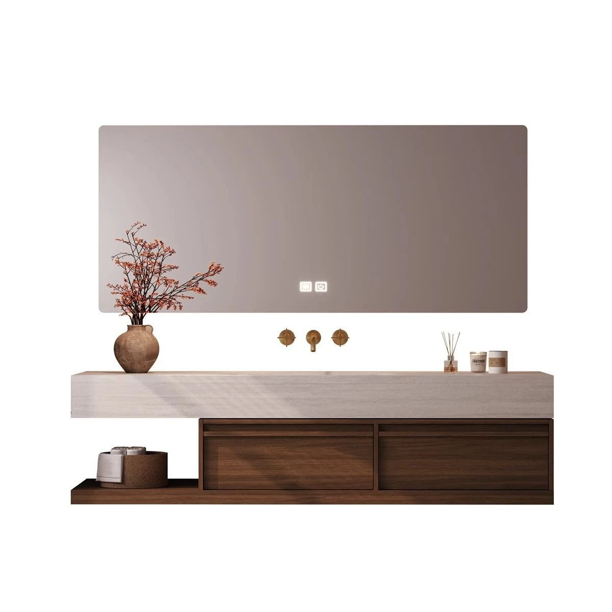 

DSA style travertine rock slab hot bending seamless integrated basin bathroom cabinet combination bathroom washstand basin sink