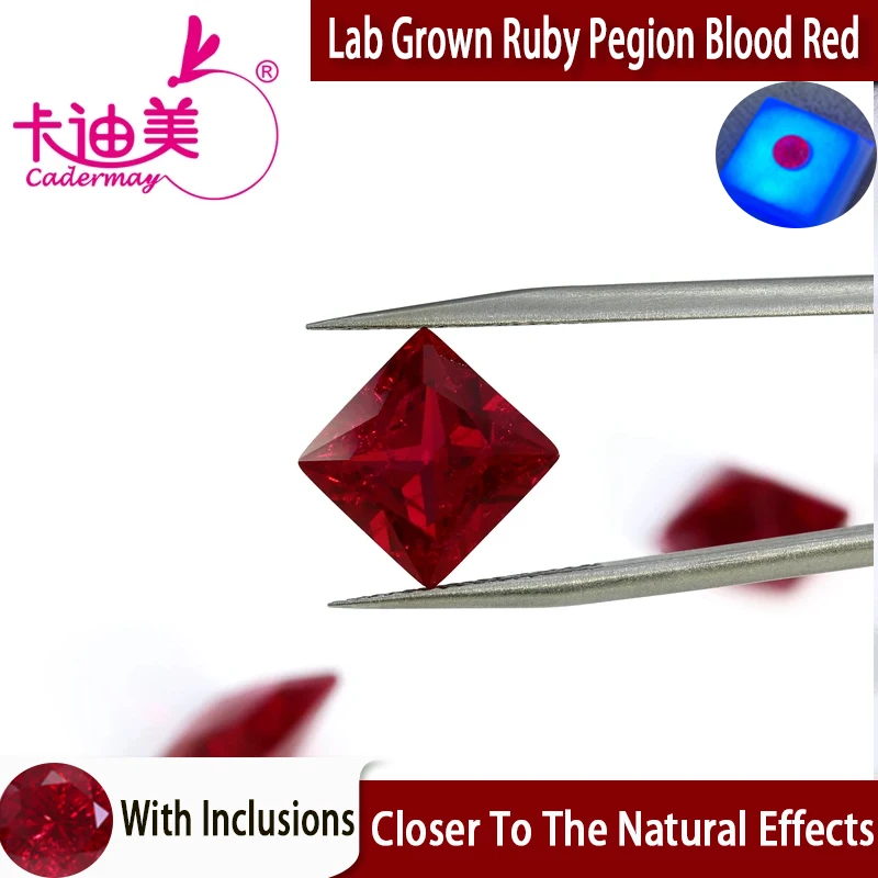 CADERMAY Square Cut Lab Grown Pegion Blood Red Ruby Loose Stone With Inclusion For Rings Necklace Customized Smart Jewelry