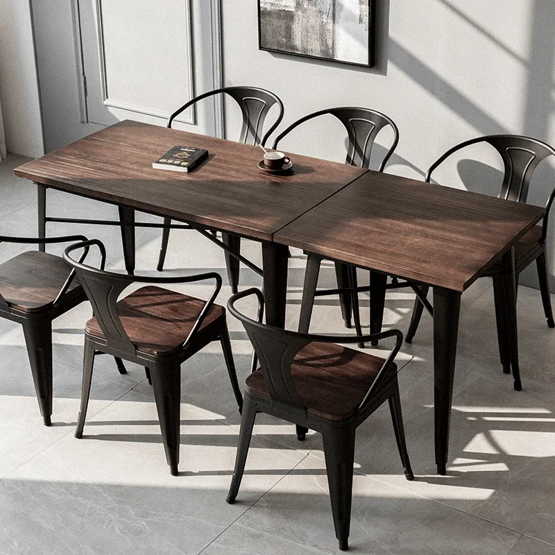 

Solid wood dining table Modern 2 simple restaurant Cafe bar 4 people table American industrial style wrought iron