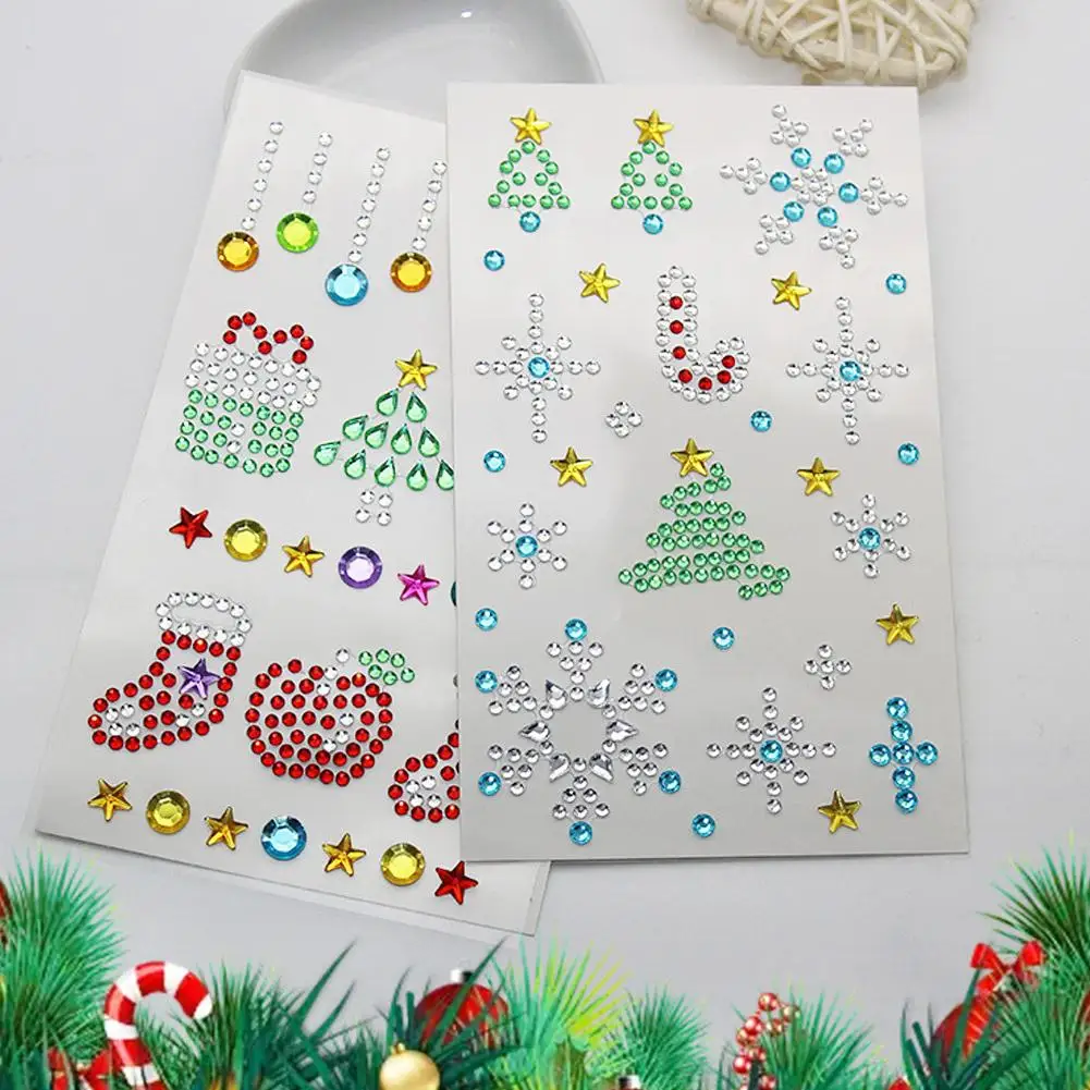 Gemme natalizie per il viso, adesivi con strass autoadesivi per occhi e guance, trucco scintillante per feste per il palcoscenico di Capodanno G7R6
