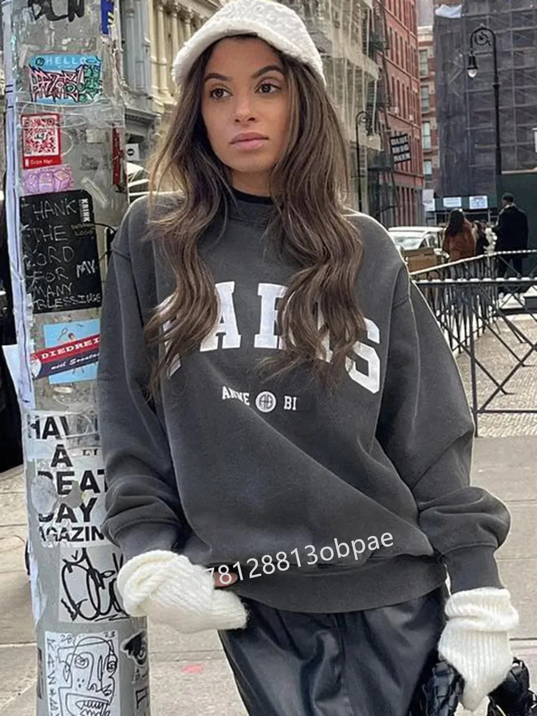 Vintage Eagle Print Graphic Women Loose Designer Luxury Casual Paris Sweatshirt for Women Long Sleeve O-Neck Pullover Tops