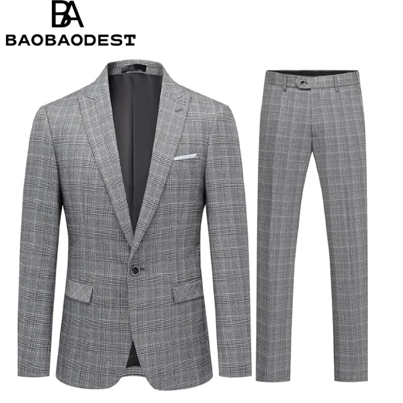 

Men's Slim Fit Checkered Tweed Suit 2-Piece Set - Elegant Blazer & Pants, Business Wedding Smoking Formal Tuxedo Outfit