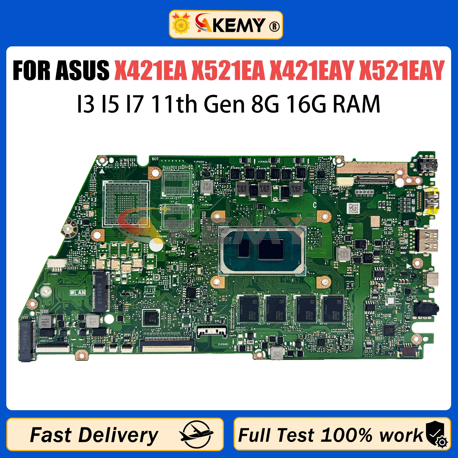 

Материнская плата AKMEY X421EA для ноутбука ASUS S15 X421E X521EA X421EAY X521EAY X521EAY X521EQ X421EQ, материнская плата с I3 I5 I7 8 ГБ/16GB-RAM