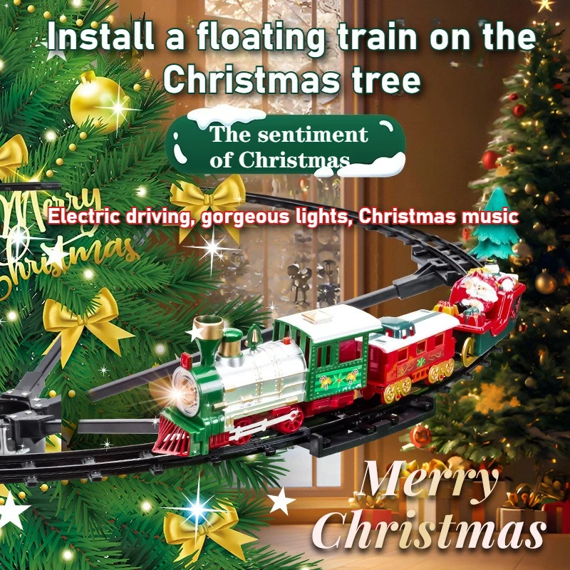 รถไฟของเล่นไฟฟ้าคริสต์มาส ของขวัญแขวน ซานตาคลอส ไฟ ดนตรี รถไฟของเล่นคริสต์มาส