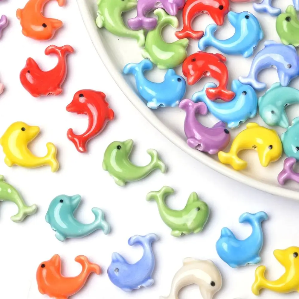 Ceramic Dolphin Beads Cartoon Design Fashion Jewelry Making Material Handmade Craft Necklace Earrings Ceramic Spacer Loose Beads