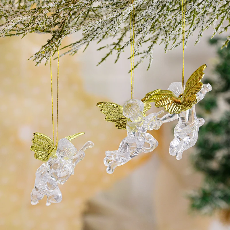 

4Pcs/Set Christmas Angel Elegant Acrylic Pendant Transparent Xmas Tree Hanging Ornaments Xmas Navidad New Year 2025 Gift Decor