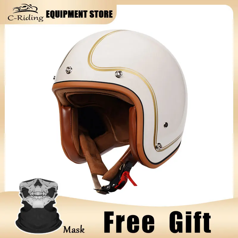 Lvory-cascos de Moto clásicos de cara abierta para hombre y mujer, medio casco para Moto, ciclomotor, Jet, Retro, blanco, aprobado por DOT, 3/4