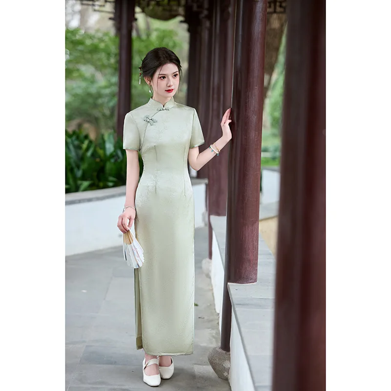 

Лето 2022, длинное улучшенное платье Cheongsam в стиле ретро, элегантное вечернее платье в китайском традиционном стиле Qipao для женщин