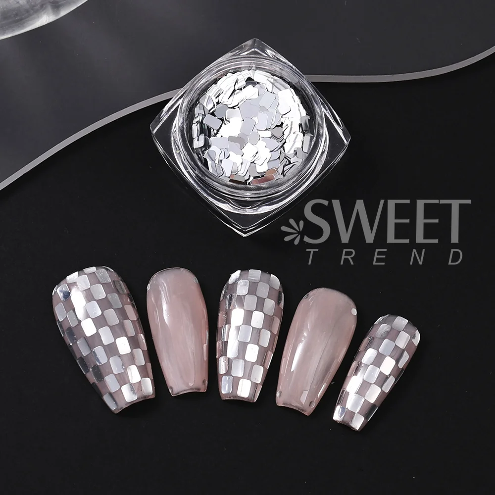 SWEET TREND-1/ 4 Boxen Mini Nail Art Polka Dot Stern Pailletten Flocken Silbern Glänzende Rechteckige Glitzer-Pailletten Zubehör für Maniküre – Detail 7