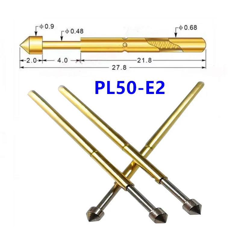 100pcs/pack PL50-E2 Conical Spring Test Needle 0.68mm Outer Diameter 27.8mm Long PCB Probe