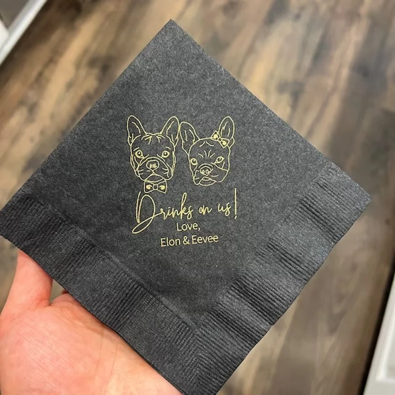 

Custom Pet Wedding Paper Napkins, Personalized Dog Napkins,Cocktail Napkins,Rehearsal Dinner, Beverage Nap, 50Pcs