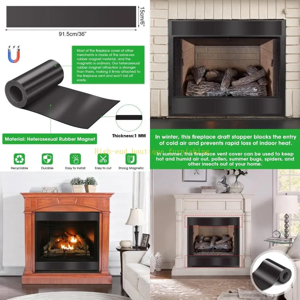 L9NB Fireplace Draft Stopper Set of 2 Energy Saving Fireplace Stove Dustproof Windproof Accessory