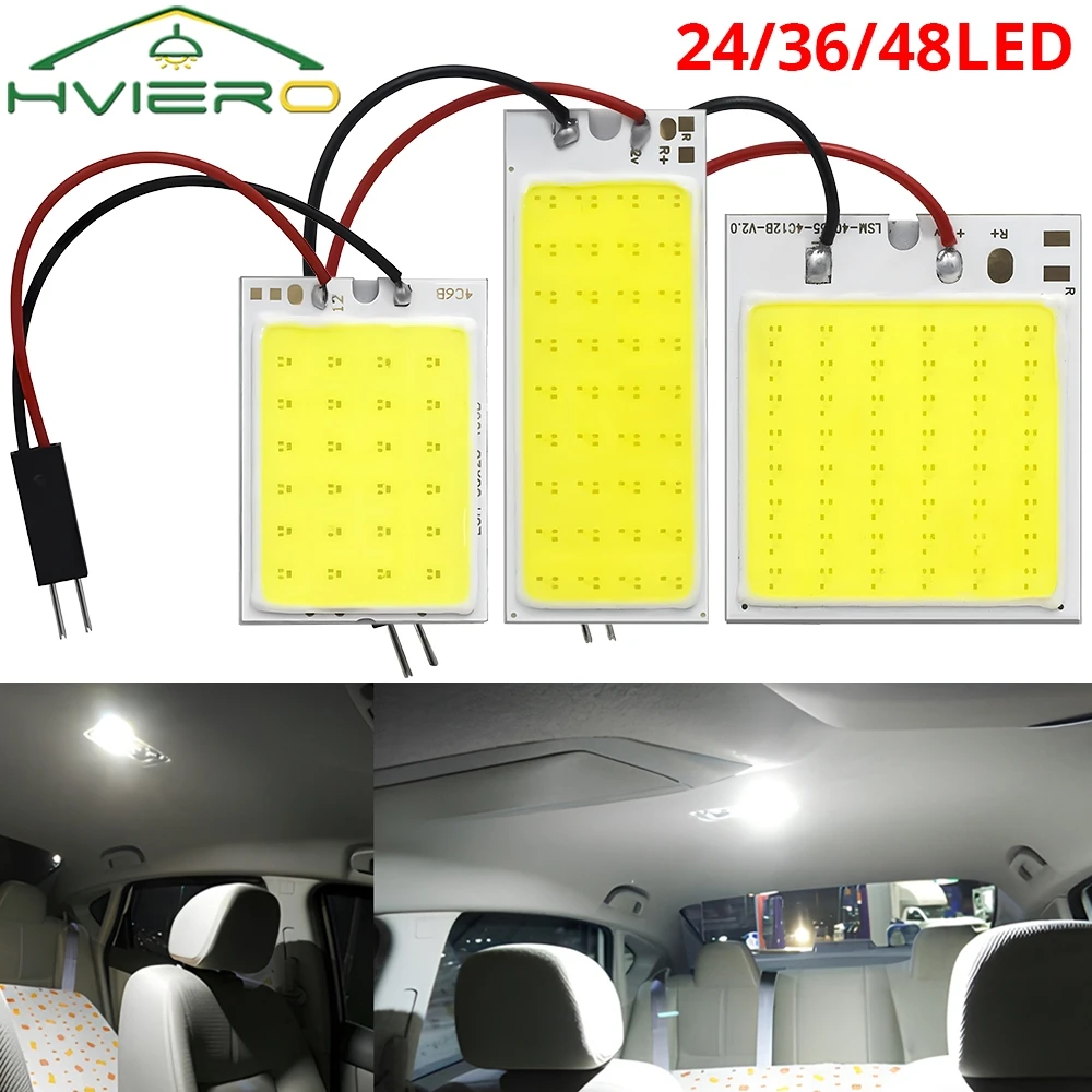 2Pcs T10 DC 12v White 16/24/36/48SMD COB Led Auto Reading Lamping Panel Light Dome Festoon Adapters LED Lights Interior Lighting