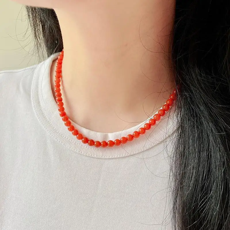 

Natural Agate Color Full Flesh Cherry Red Baoshan Necklace 'S Collarbone Chain Women'S Bracelet