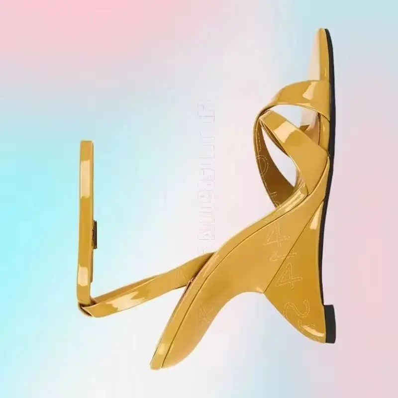

Yellow Strange Style Heels Patent Leather Sandals Buckle Strap Women Shoes Open Toe Party Feast Dating 2026 Zapatos Para Mujere