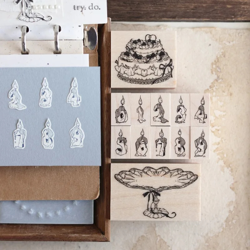 

Happy Birthday Cake Candle Number Wooden Rubber Stamp DIY Scrapbooking Photo Album Card Making Wood Seal