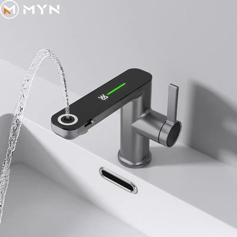 2024 Meiyani New Design LED Digital Display Spray Up Bathroom Faucet Multi Functional Face Wash Basin Faucet