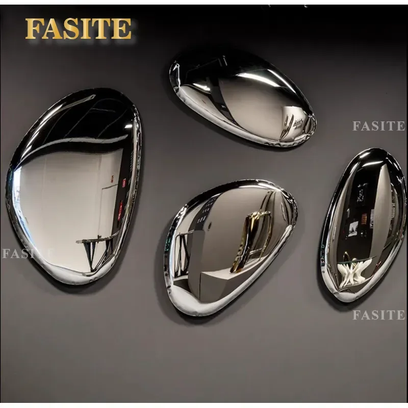 For Contemporary Stainless Steel Water Drop Mirror Wall Hanging Pebble Head Decoration Modern Restaurant Model Room Soft