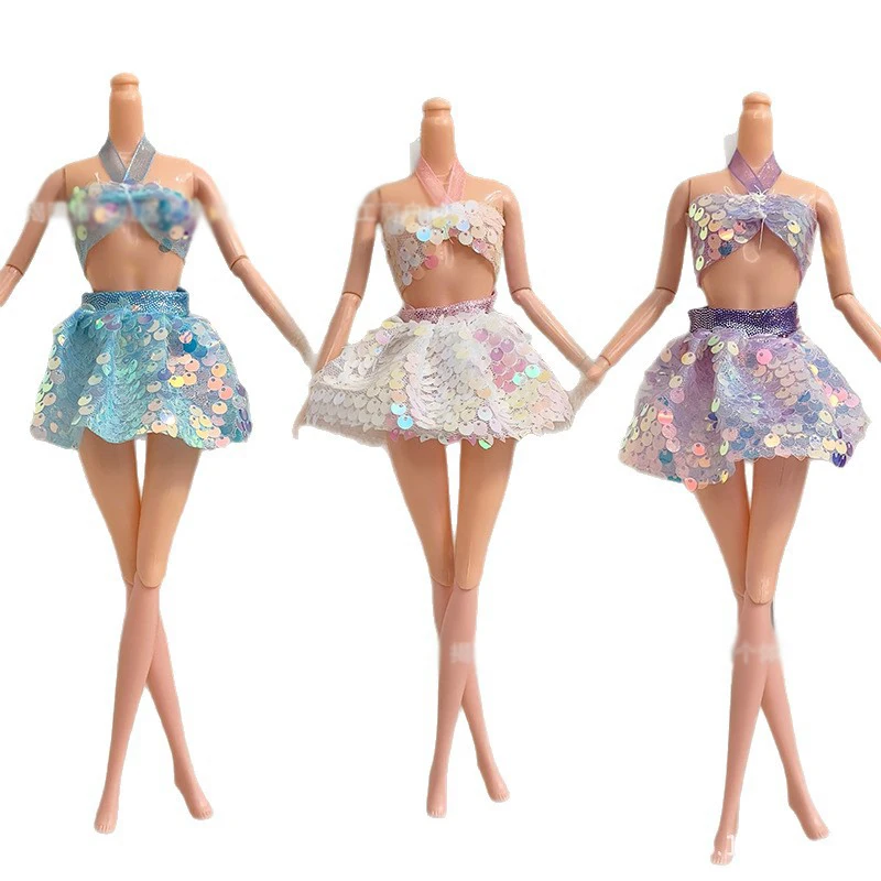30cm Doll Swimsuit Sequined Beach Swimsuit Set Halter-top Swimsuit Fashion Dress Up Clothing Accessories For 1/6 Supermodel Doll