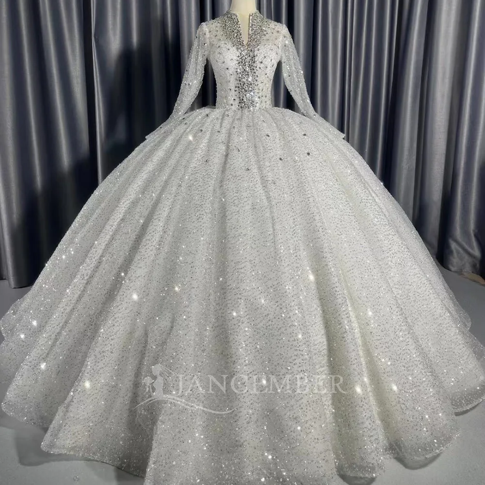 

Благородное и великолепное свадебное платье по индивидуальному заказу, милое женское свадебное платье с высоким воротником и длинными рукавами, расшитое бисером, Vestidos de Novia bod