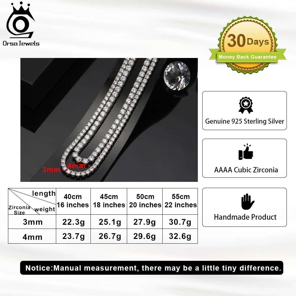 Imagem -04 - Orsa Jewels-luxo 925 Sterling Silver Colar de Correntes Tênis para Mulheres Colar Cubic Zirconia Redondo Jóias da Moda mm mm Sc74