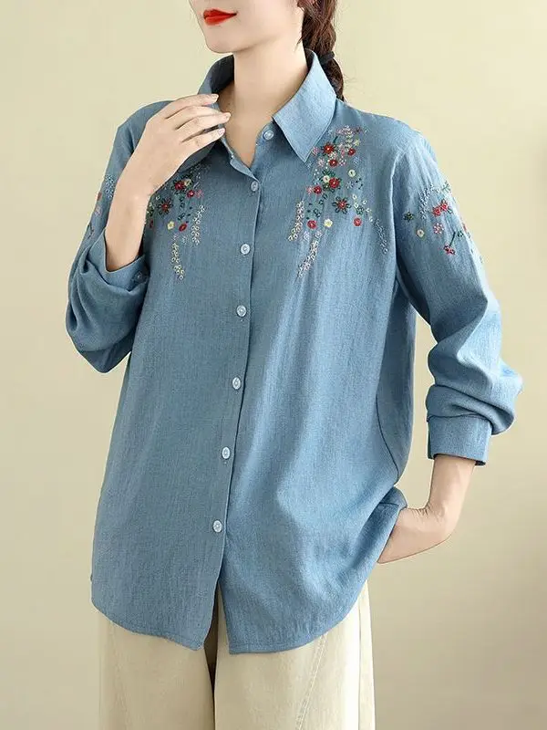 Loose Long Sleeve Women's Shirt Artistic Casual Style Inner Wear Outerwear Top Large Size Spring Autumn New Arrival