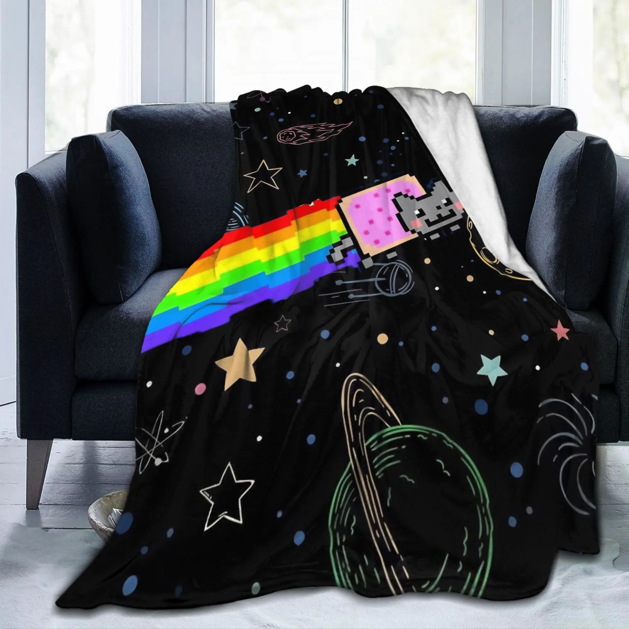 Nyan-Cats Rainbow Funny Game Blankets Coral Fleece Plush Decoration Internet Meme Breathable Warm Throw Blanket Bedding Throws