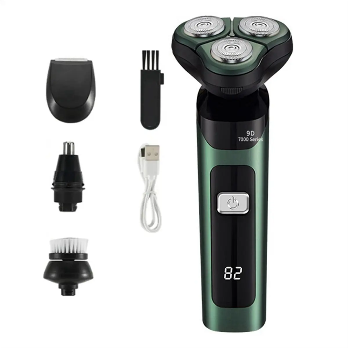 Rank! Electric Shaver LCD Digital Display Three-Head Floating Rechargeable Smart Razor Waterproof Shaver Type-C Charge Green