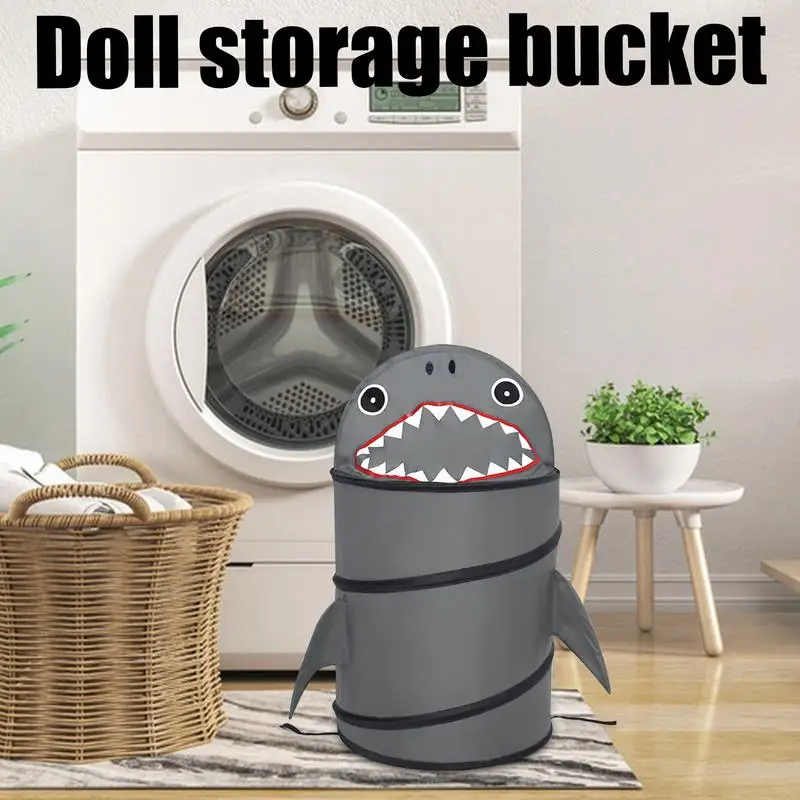 Plush Doll Storage Bucket Shark Design Lare Box Chest Storage With Lid Plushies Boxes Container Bins For Toys Corner Organizer