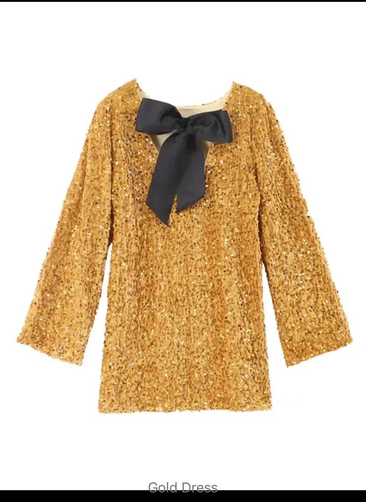 Women\'s Round Neck Long Sleeved Loose Plus Size Sexy Sequin Short Dress