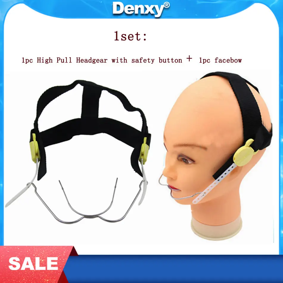 

Denxy 1set Dental Orthodontic Dental Head Cap Headgear With Safety Button Face Bow Reverse Pull Dental Face Appliance Headgear