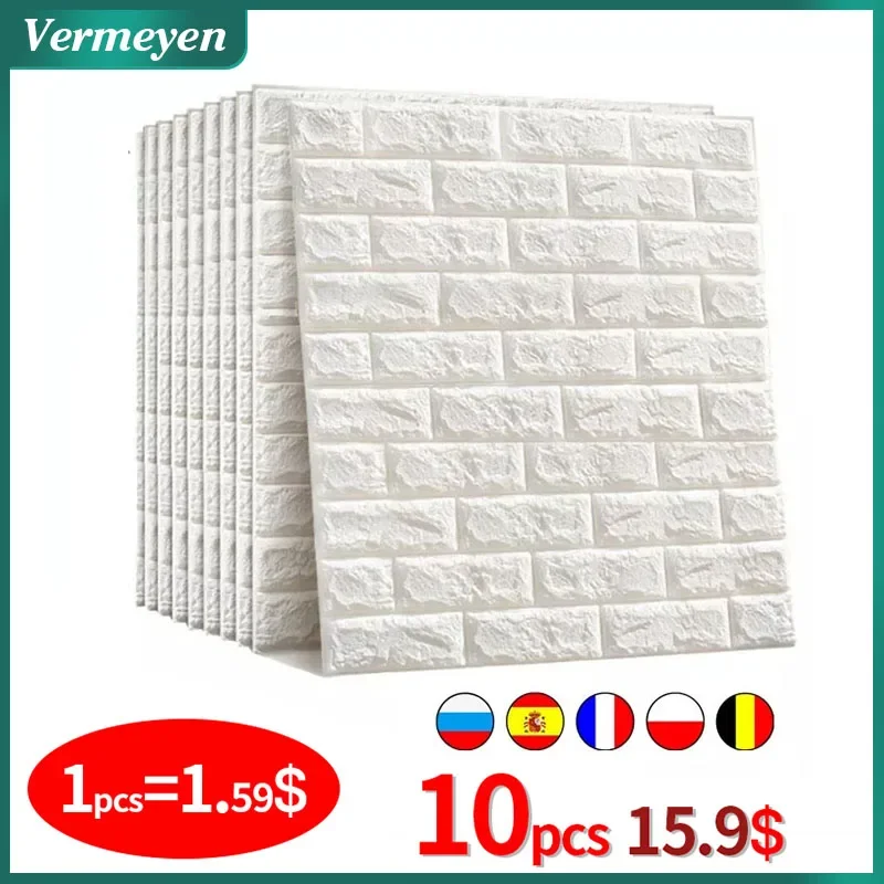 

10pcs 3D Wall Sticker Imitation Brick Bedroom Decoration Waterproof Self Adhesive Wallpaper For Living Room Kitchen TV Backdrop