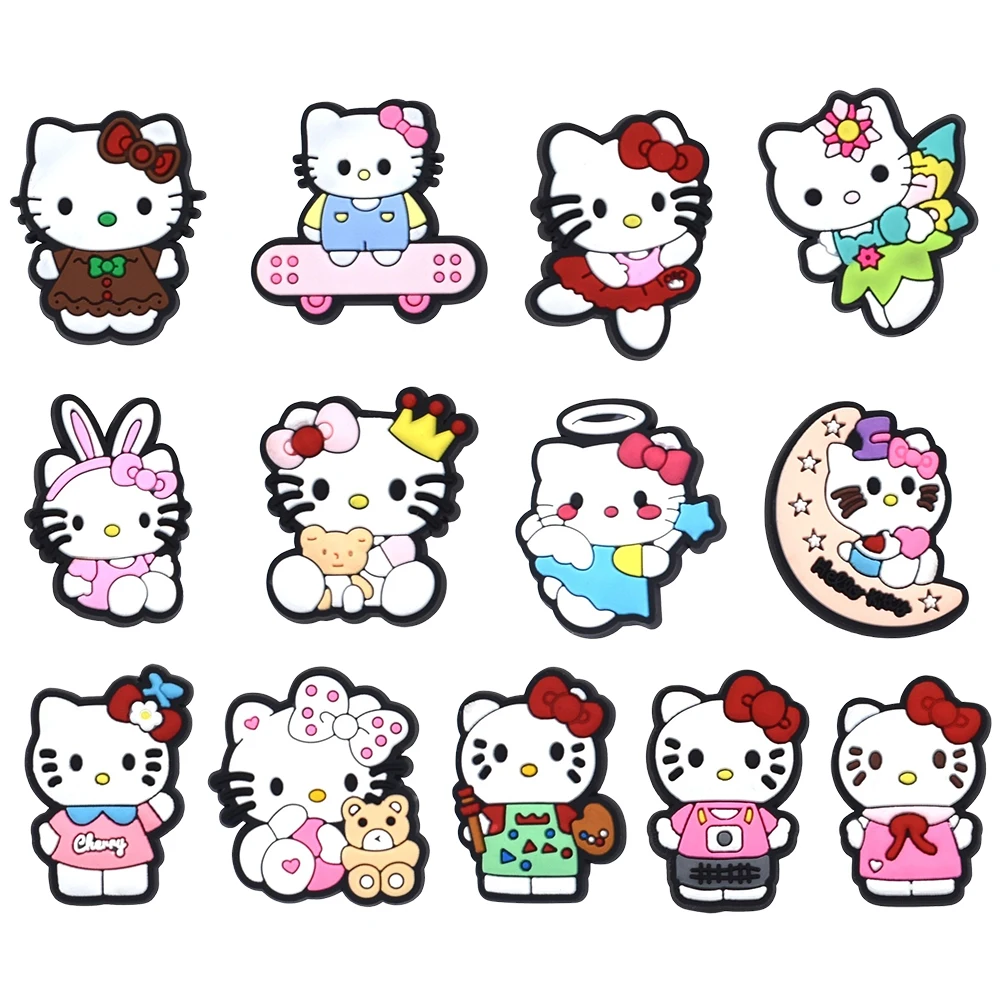 6/13PCS Cute hello kitty Shoe Charm Mix Wholesale PVC Decor beach bag wristband Buckle DIY Detachable Waterproof To Xmas Gift