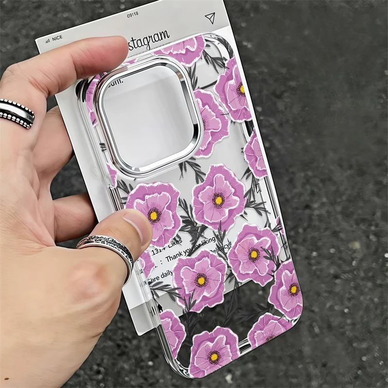 Прозрачный чехол для телефона iPhone 16e 15 16 Pro Max 17 Air 14 13 12 11 X XR XS Max 7 8 Противоударный бампер с цветочным узором Мягкий чехол