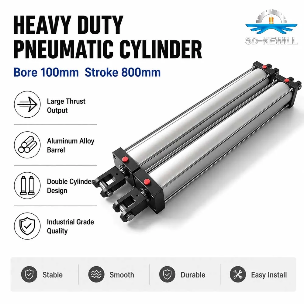 Durable 100 Pneumatic Tie Rod Cylinder 100mm Bore Size Long Stroke Double Acting Piston Telescopic Aluminum Air Cylinder