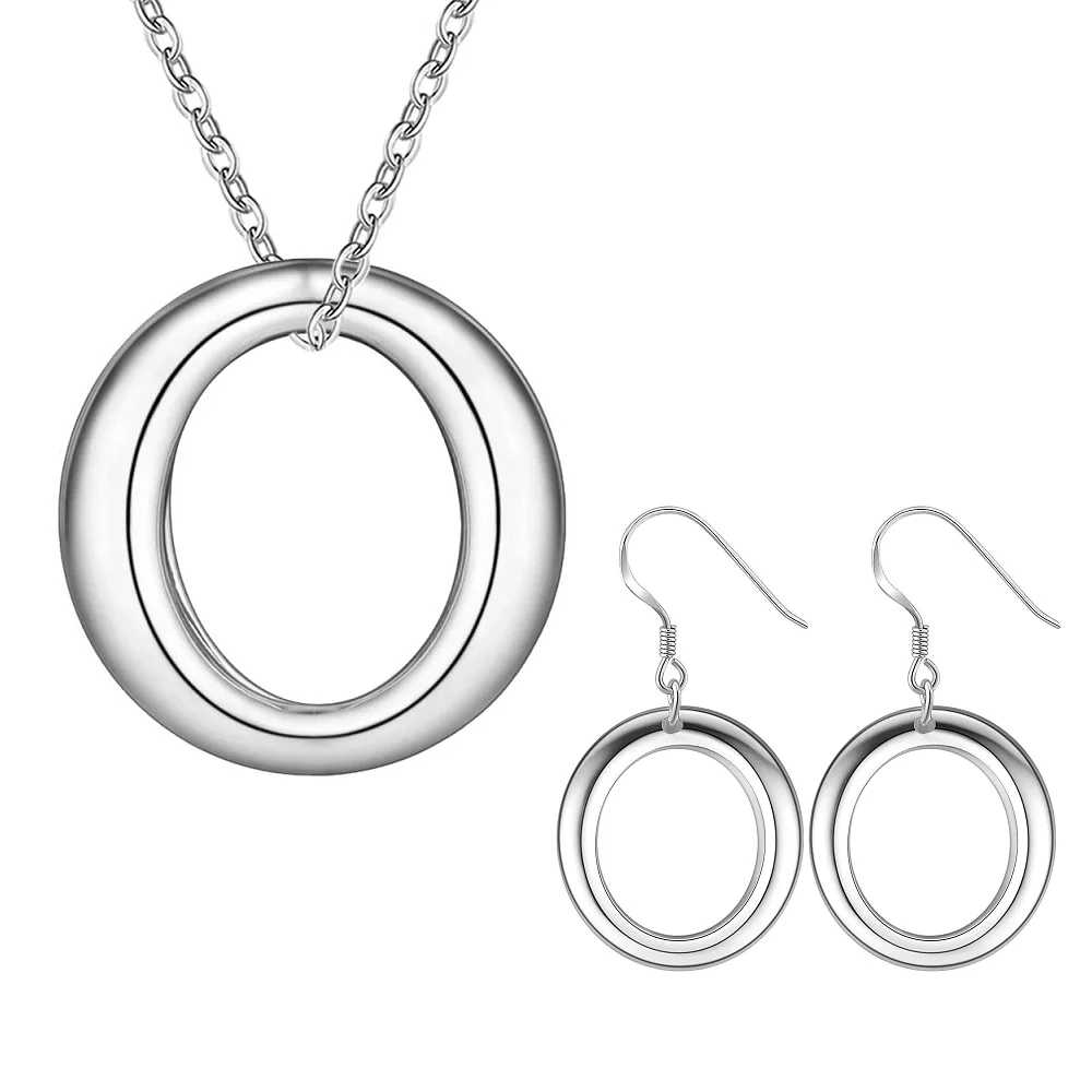 

Hot Charms 925 Sterling Silver Pretty Big Circle Necklaces Earrings Jewelry Sets for Women Fashion Party Wedding Gifts