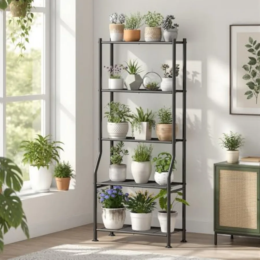 

5-Tier Plant Stand Indoor Outdoor, 64" Tall Metal Ladder Shelf for Multiple Flower Pot Holder, Waterproof Corner Garden Rack fo