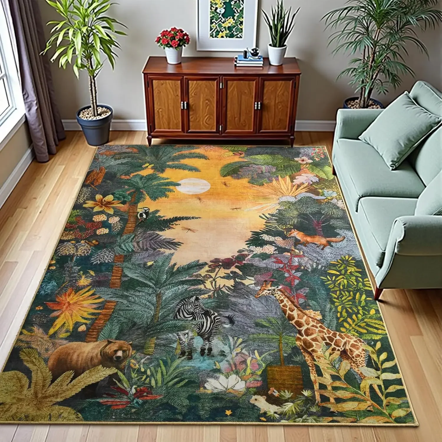 Jungle Wildlife Pattern Living Room Carpet Tropical Forest Giraffe Zebra Design Floor Mat Living Room Sofa Tea Table Foot Mat